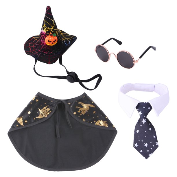 Conjunto de capa, collar, sombrero, pajarita y gafas para mascotas de Herrenming, suministros festivos para disfraces de perros y gatos, patrones de calabaza, suministros para mascotas