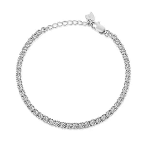 K-KED 925 Solid Sterling Silver 3MM Zirconia Tennis Chain Bracelets Wedding Party Gift-Silver-16CM 3CM
