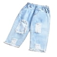 thumbnail image 4 of Kids Girls Clothes Outfit Short Sleeve Solid Color Mesh Splicing Top + Ripped Long Denim Pants, 4 of 9