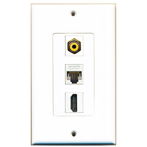 RiteAV - 1 Port HDMI and 1 Port RCA Yellow and 1 Port Cat5e Ethernet White Decorative Wall Plate