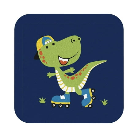 

Matuu Dino Playing Roller Skate for Cup Coasters Set of 6 Leather Coasters Desk Coasters for Office Measures 4” x 4” Square