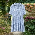 thumbnail image 6 of ClodeEU Women's Collared V Neck Short Sleeve Plaid Shirt Dress,Casual Button Cute Mini Dress Light Blue-Plaid,Women's Plus XXXL, 6 of 7
