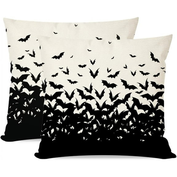 Black Bats Halloween Pillow Covers 18x18 Set of 2 Horror Spooky Creepy Halloween Decorations Indoor Outdoor Decorative Throw Pillows Cushion Cases for Home Living Room Bedroom Couch Decor