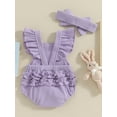 thumbnail image 4 of Bslissey Baby Girls Fly Sleeve Romper Bunny Carrot Embroidery Frills Jumpsuit Backless Bodysuit with Bow Headband 3M 6M 12M 18M Newborn Infant Easter Casual Clothes, 4 of 9
