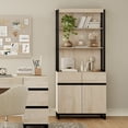 thumbnail image 2 of WAMPAT Modern 72" Tall Library Bookcase with Metal Base & Adjustable Shelves, Wood Bookcase with Storage Cabinet & Open Shelves for Home Office & Living Room, Beige, 2 of 9