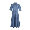 thumbnail image 3 of Skymirror Women Denim Dress Short Sleeve Single-breasted Turn Down Collar Pockets Loose Maxi Dress for Office, 3 of 8