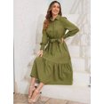 thumbnail image 6 of Frontwalk Fall Dresses For Women 2024 Lapel Neck Button Long Sleeve Dress Belted A-Line Flowy Rufflee Maxi Shirt Dress Casual Long Sundress Army Green XXL, 6 of 9