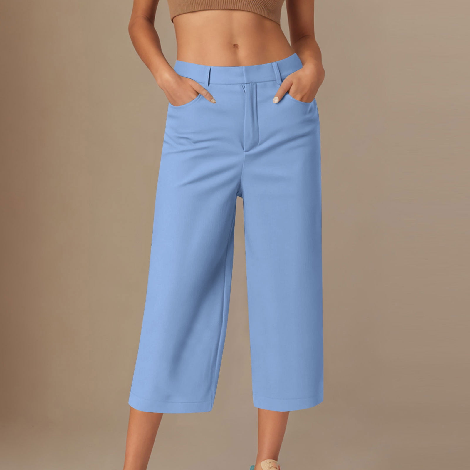 Tidyack,Best Price,Loose Women's Capri Pants, Solid Color Casual