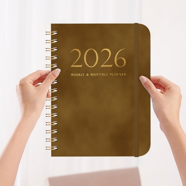 2025 Schedule Book A5 Coil Notebook | Leather Strap Planner with Self-Discipline Goal Card | Portable Daily Organizer for Students Professionals | Customizable Printed Diary