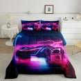 thumbnail image 2 of Homewish 3D Automobile Full Size Comforter Sets for Boys, Futuristic Racing Car Bedding Comforter Set, Neon Fuchsia Lightning Reversible Bedding Sets, Ultra Soft Bedroom Decor, 3 Pieces, 2 of 8