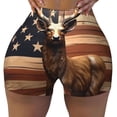 thumbnail image 2 of Rateoe Deer American Flag Vintage Printed Power Workout Shorts for Women Tummy Control Squat Proof Ribbed Thick Seamless Scrunch Active Short-Small, 2 of 8