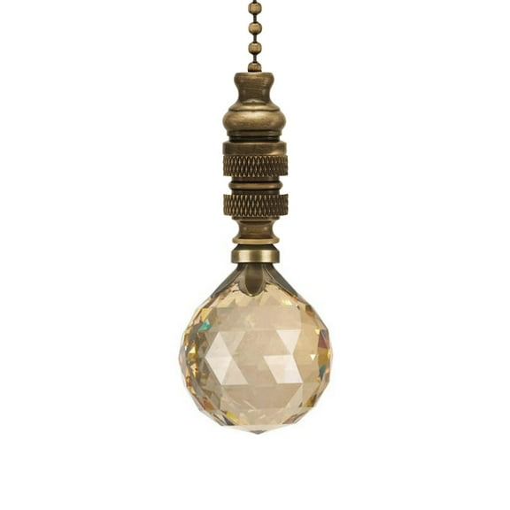 Home Concept Faceted Champagne Crystal Ball Ceiling Fan Pull Antique Brass 2.25"h