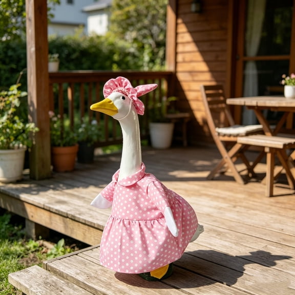 AuroraX Porch Goose Clothes Set Lady Goose Outfit 23" 19" Summer Fall Pattern Porch Duck Clothing Lawn Garden Decor Seasonal Porch Goose Accessories Pink