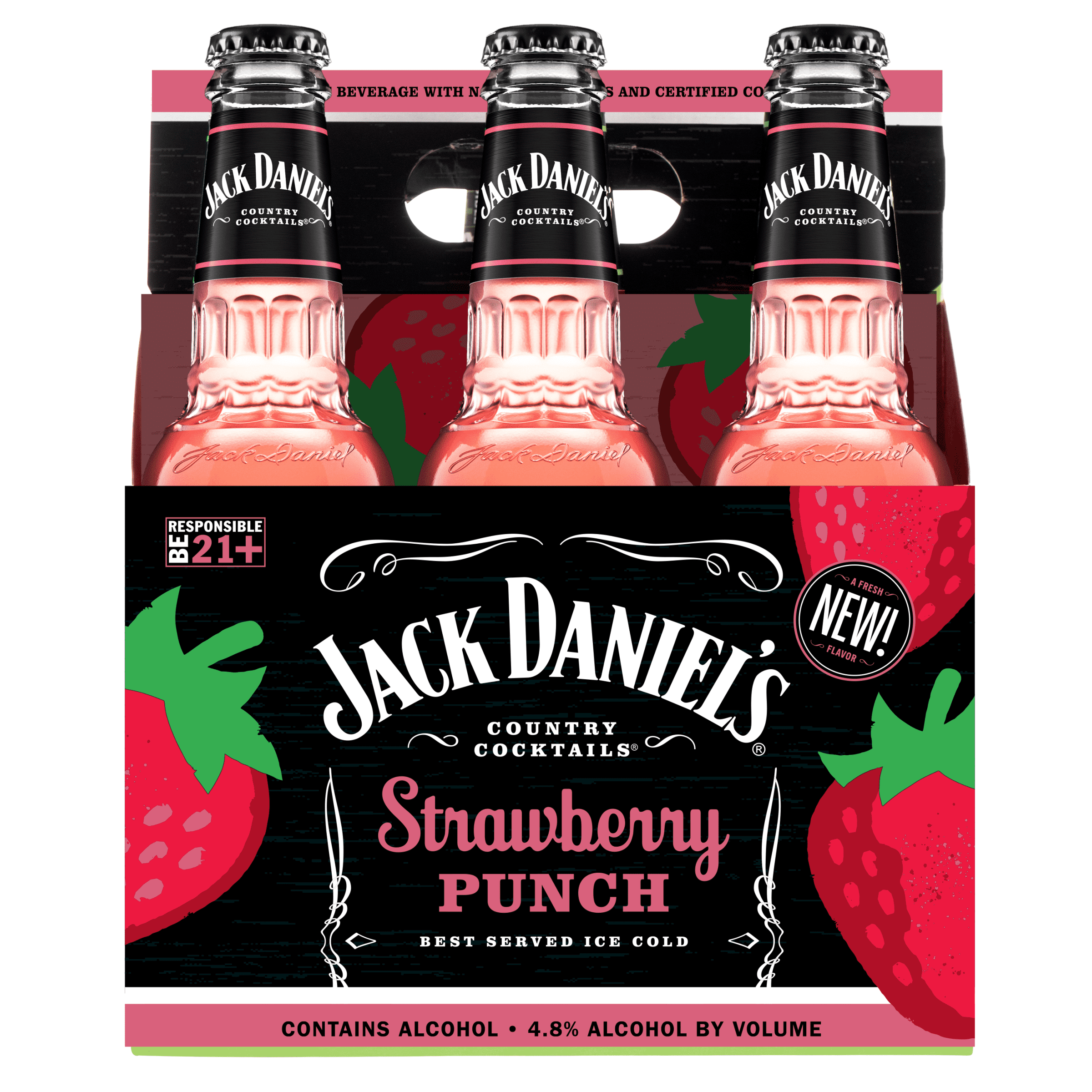Jack Daniel's Country Cocktails Strawberry Punch 6 pack, 10 fl oz Glass Bottles, 4.8% ABV, Domestic FMB