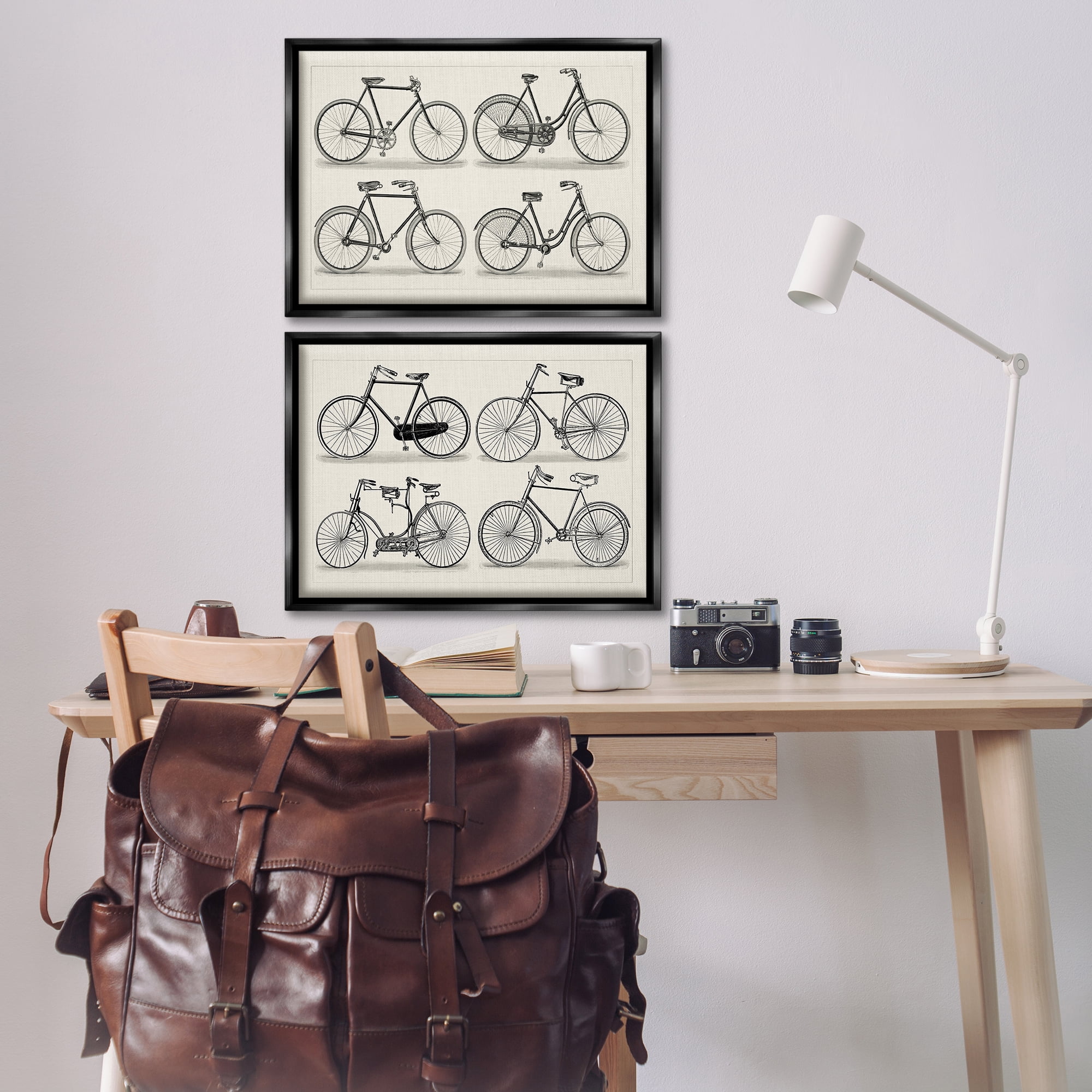 Stupell Industries Vintage Bicycle Styles Transportation Painting Black Floater Framed Canvas Art Print Wall Art, 25 x 17, Set of 2
