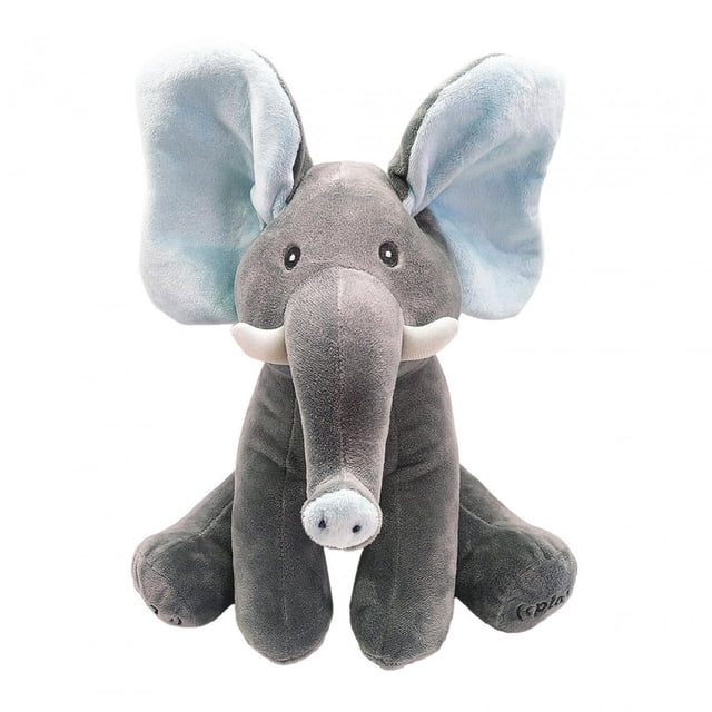 Estbridg Baby Musical Toy Animated Elephant Toy Realistic Stuffed Animal Toy Boo blue ears