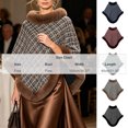 thumbnail image 4 of Fewfanhot Faux Fur Trim Tweed Poncho Cape Elegant Warm Pullover Wrap Shrug for Women Fall Winter, 4 of 9
