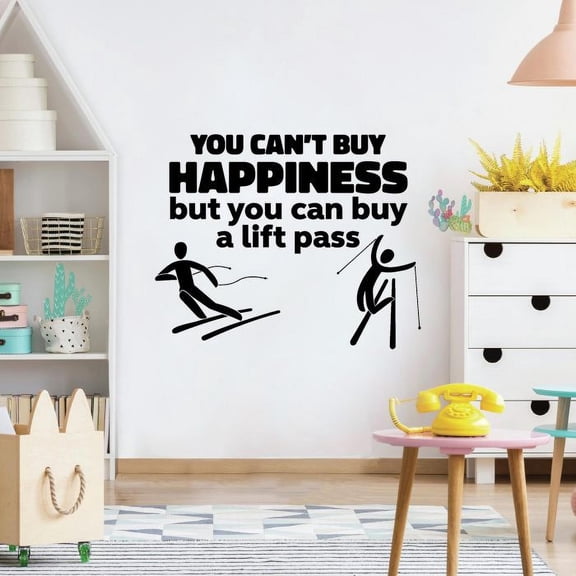 You Cant Buy Happiness But You Can But A Lift Pass Quote Skiing Snow Sport Silhouette Vinyl Wall Sticker Art Decal Boys Girls Kids Room Design Bedroom Skiing Sport Wall Sticker Vinyl Size (22x30 inch)