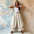thumbnail image 6 of Lumtrix Womens Cotton Linen Wide Leg Balloon Pants Casual Cropped Ruffle Palazzo Flowy Pants with Pockets Beige L, 6 of 6