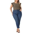 thumbnail image 2 of GRACE & GRANDEUR Justaucorps pour Femmes Grande Taille Extensible Col Rond Manches Courtes Ajusté Décontracté Basique 1X Marron Clair, 2 of 5