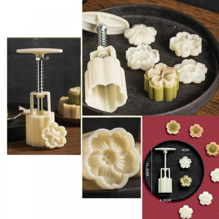 BTGUY Round Flower Shape Mooncake Mold Set Mid Autumn Festival DIY Hand  Pressure Fondant Moon Cake Mould Pastry Decoration Tool