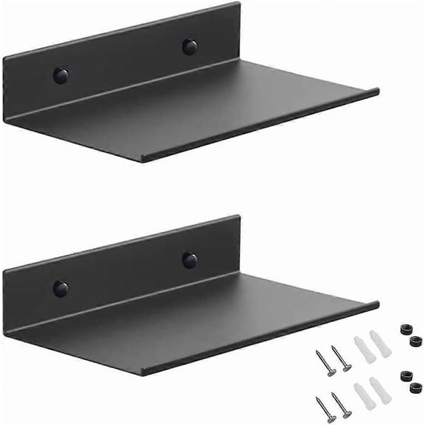 Metal Wall Shelves, 2pcs 20cm Black Floating Shelf, Wall Mounted Shower Rack, Wall Mounted Rectangular Shelves With Holes