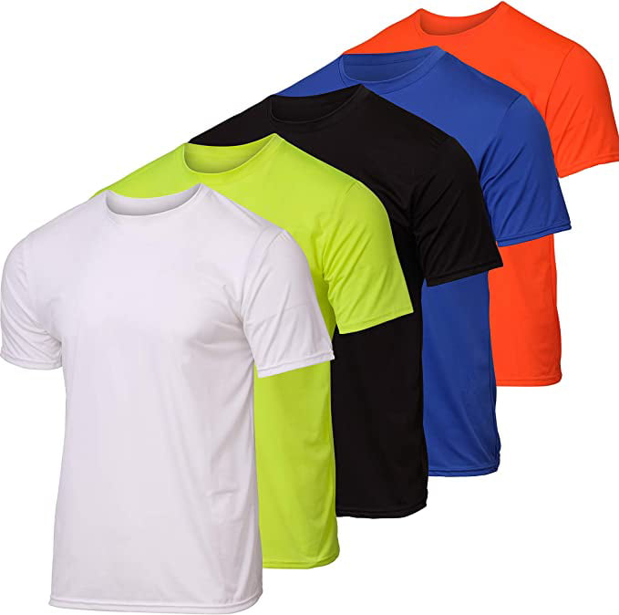 5 Pack Men’s Dry-Fit Moisture Wicking Active Athletic Performance Crew T-Shirt
