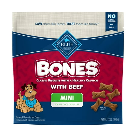 UPC: 0840243141807 | Blue Buffalo Bones Mini Beef Flavor Crunchy Biscuit Treats for Dogs Whole Grain 12 oz. Bag