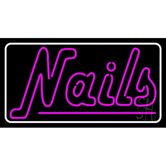 Pink Double Stroke Nails LED Neon Sign 13 x 24 - inches, Black Square Cut Acrylic Backing, with Dimmer - Bright and Premium built indoor LED Neon Sign for Defence Force.