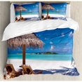 thumbnail image 3 of Landscape Duvet Cover Set Twin Size, Island Caribbean Honeymoon Themed Beach Seashore Ocean Print, Decorative 2 Piece Bedding Set with 1 Pillow Sham, White Pale Brown and Turquoise, by Ambesonne, 3 of 3