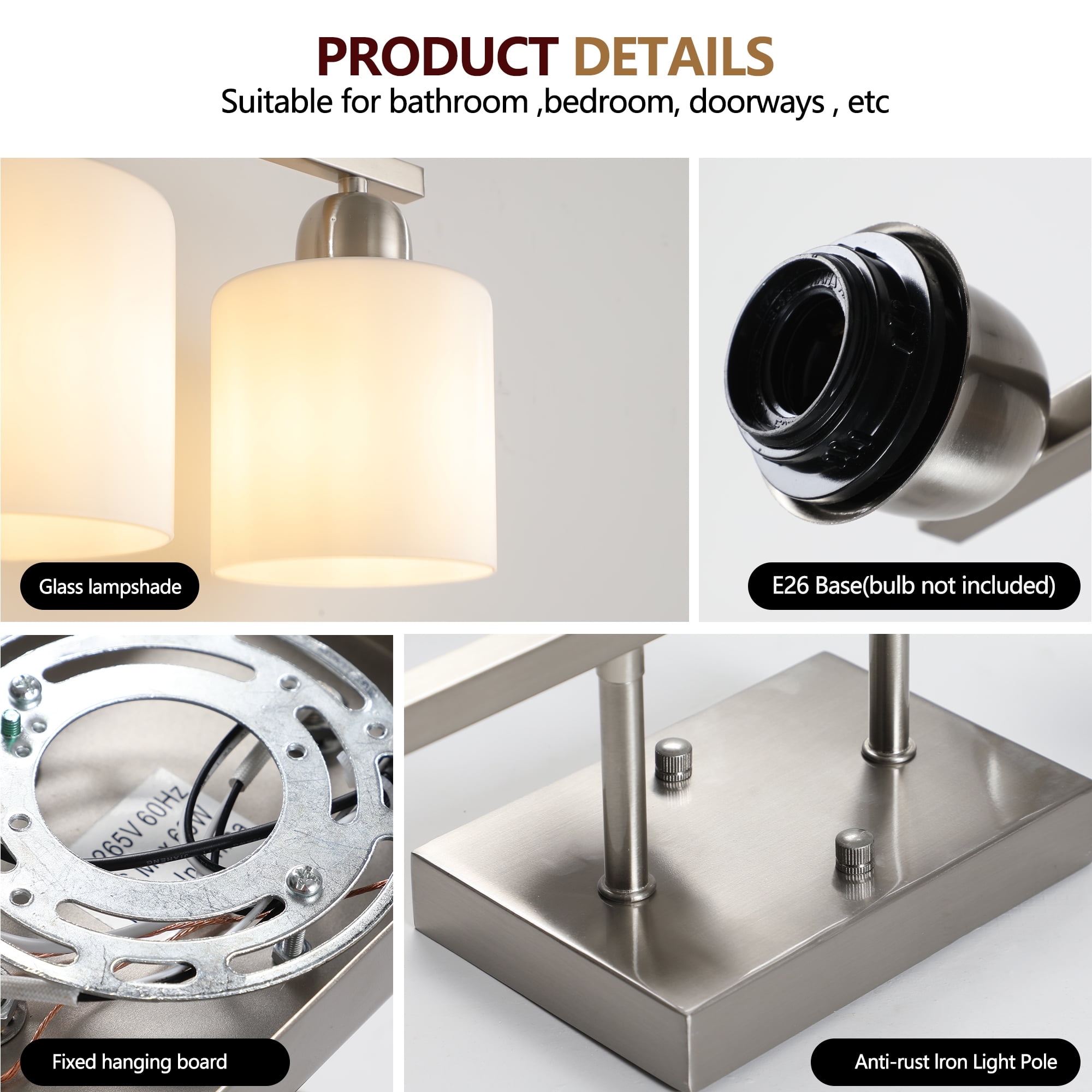 Jopath 5-Light Modern Vanity Light Over Mirror, Wall Sconces with Milky White Frosted Glass Shades for Bathroom, Hallway, or Bedroom Nickel (Bulbs Not Included)