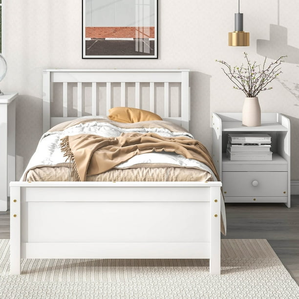 2 Piece Twin Size Platform Bed Frame Set with A Nightstand, Headboard