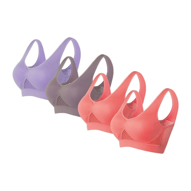 Timegard Sports Bras for Women 4pc Plus Size High Support Seamless Wirefree Breathable Athletic Bras