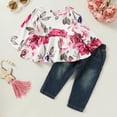 thumbnail image 3 of Toddler Girls Clothes Outfits Baby Girl Fall Winter Floral Long Sleeve Top Denim Pant Set for 12-18 Months, 3 of 6