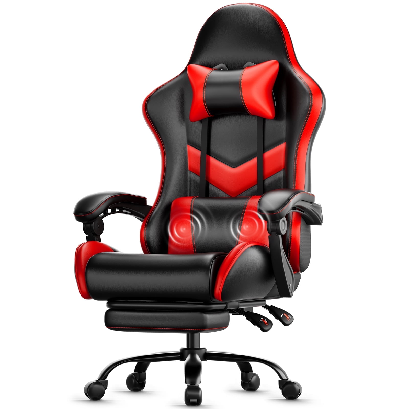 Czlolo Gaming Chair, Ergonomic Office Desk Chair, with Footrest and Lumbar Support Massager, High Backrest Reclining Adjustable Game Chair.(Red)