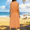 thumbnail image 5 of Lenago Dresses for Women Solid Color Sleeveless Dress Zipper Round Neck Stripe Linen Dress Summer Shirt Dress, 5 of 9