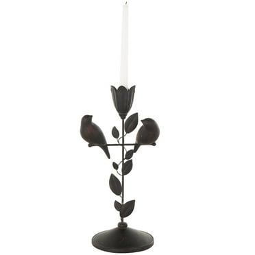 7" x 14" Black Polystone Perching Bird Sculpture with Leaf Vine and Copper Shading, by DecMode