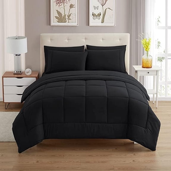 Luxury 500-TC Egyptian Cotton Box-Stitched Design Comforter | 300 GSM | Single Piece, Twin/Twin-XL Size 68 x 90 Inches, 1pc Comforter with 4 Corner Tabs, (Black)