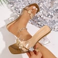 thumbnail image 2 of Gpaecead Women Transparent Crystal Heel Mules Square Open Toe Clear Strap Mid Heel Shoes Spring Summer Height Stylish Versatile,Khaki, 2 of 8