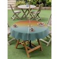 thumbnail image 4 of Outdoor Tablecloth with Umbrella Hole for Patio/Picnic/Party/Camping, Burnt Orange Teal Ombre Waterproof Table Cloth Round Cover Washable, Modern Gradient Abstract Art (Dia 54"), 4 of 8