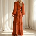 thumbnail image 6 of ZHOGXU Fashion Womens A Line Midi Dresses Solid Color V Neck Long Sleeve Regular Fit Beach Vacation Outfit, 6 of 6