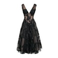 thumbnail image 2 of Black Deep V-neck Mesh A- Line High-end Evening Dress, 2 of 5