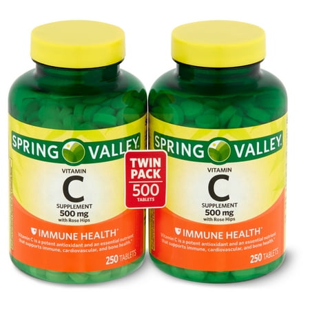 Spring Valley Vitamin C Supplement with Rose Hips, 500 mg, 250 count, 2 pack