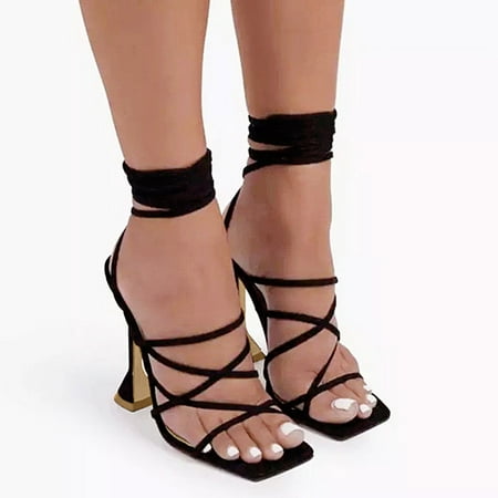 

uikmnh Women Shoes Strap High Heel Sandals Heel Women s Color Fashion Suede Wineglass Solid Women s sandals Black 6.5