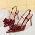 thumbnail image 3 of Women Pointed Toe High Heels Sexy Pumps Fashion Patent Leather Bow Stiletto 9CM Party Wedding Shoes, 3 of 4