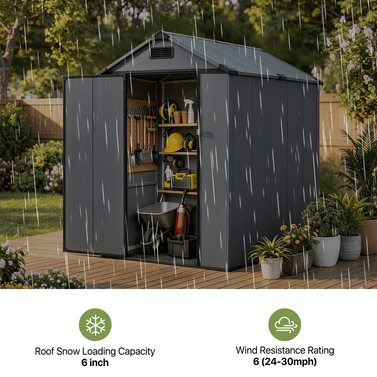 BaPiPro 6'x4' Resin Storage Shed, Heavy Duty Plastic Outdoor Shed with Floor, Metal Frame, Lockable Door, Weatherproof for Backyard, Garden, Patio, Gray