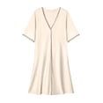 thumbnail image 4 of Squevariel Solid Color Nightshirt for Women V-Neck Short Sleeve Satin Silk Sleep Dress Casual Comfortable Nightgowns, 4 of 8