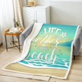 thumbnail image 2 of Hawaii Beach Fleece Blanket , Sea Ocean Themed Throw Blanket Teens, Coastal Beach Theme Sherpa Blanket, Summer Vacation Style Soft Cozy Plush Bed Blanket, 2 of 6