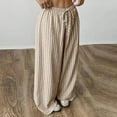 thumbnail image 6 of HongQid Women Stripe Wide Leg Casual Trousers Striped Low Rise Casual Loose Palazzo Lounge Pants with Pockets, 6 of 7