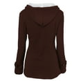 thumbnail image 3 of CaComMARK PI Women's Jackets and Coats Women's Solid Color Buttons Cardigan Padded Hooded Duffle Overcoat Coffee, 3 of 4